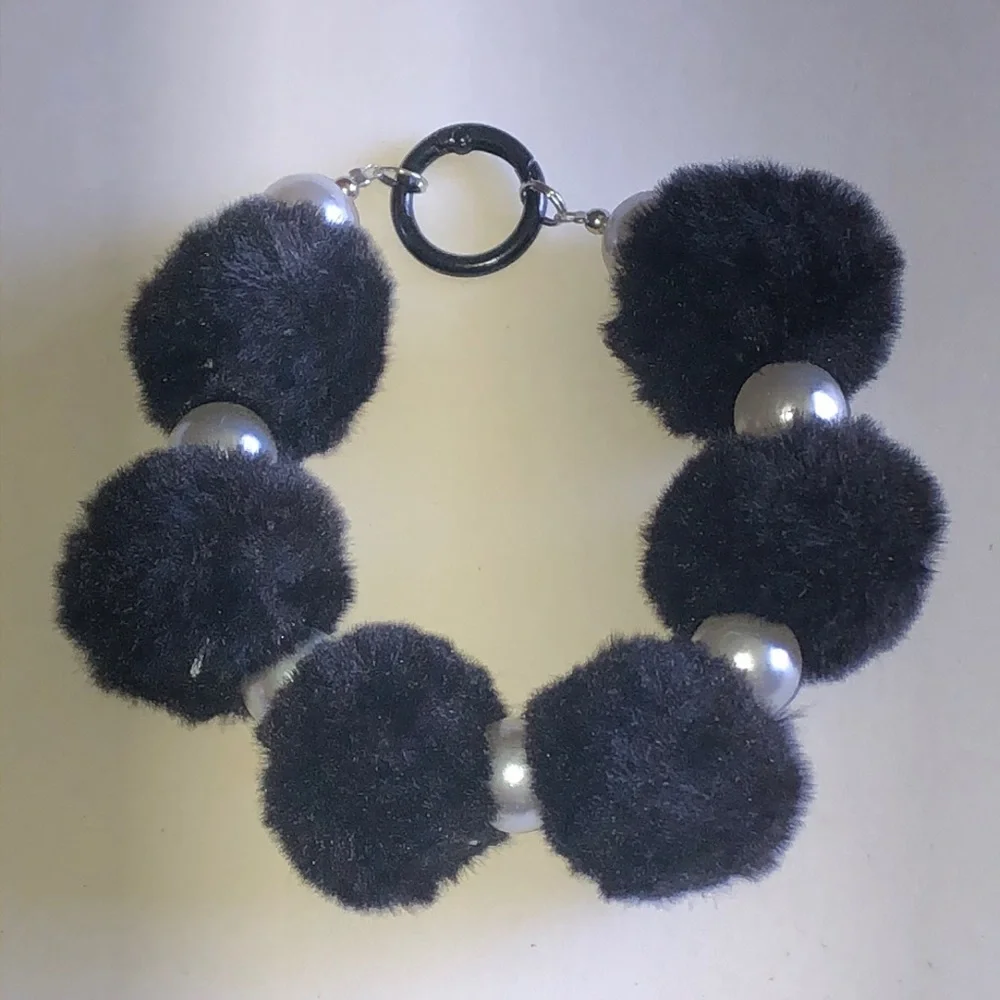 Black Pom Pom Keychain Bag Charm